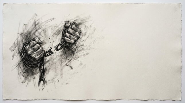 National Freedom Day Charcoal Sketch of Hands Snapping Iron Chains