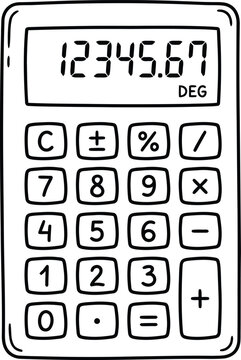 Hand drawn illustration of a simple digital calculator.