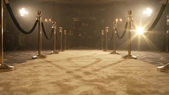 Carpet entrance at night with glamorous event lighting, VIP premiere arrival, luxury celebrity gala walkway