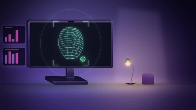 Desktop monitor facial recognition scan unlocking with mesh full scene