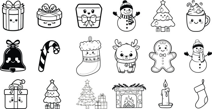christmas  vector set of hand drawn illustrations