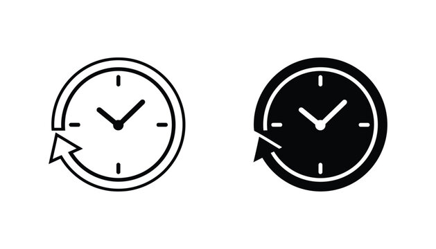 Clockwise and counterclockwise analog clock icons