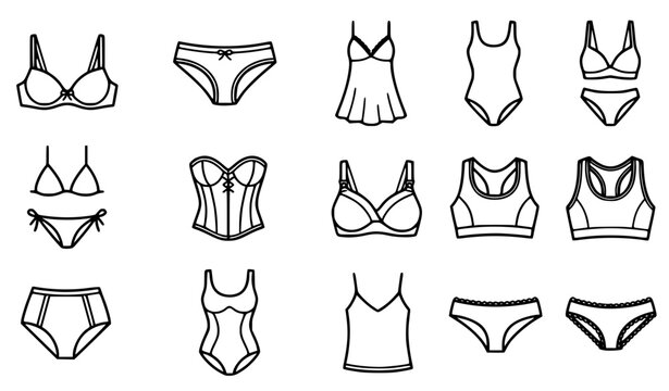 Lingerie and Women's Underwear Line Icon Set Editable Stroke Vector