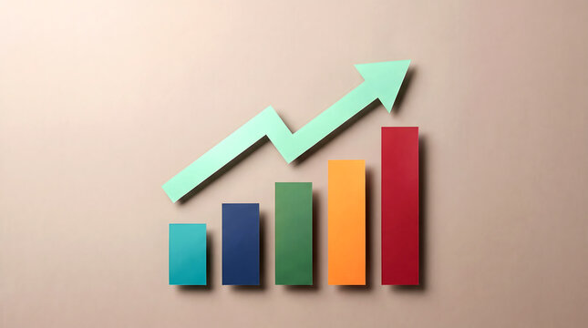 Paper bar chart with upward trending arrow