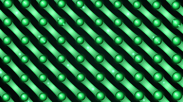 Green capsules align in a repeating pattern against a black background