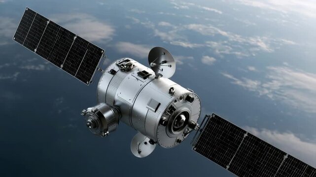 Satellite orbiting above Earth in space