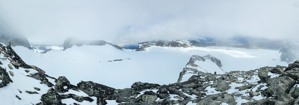 Norway: Lom, Galdhopiggen, Snowy Mountain Landscape Near Juvasshytta