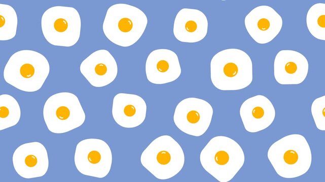 Cute fried egg pattern on blue background seamless loop motion video
