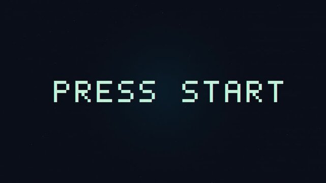 Retro Pixel Art Press Start Text on Dark Screen Background