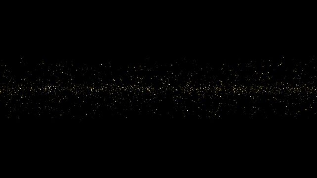 Abstract gold glitter particles overlay on black background for festive celebration or luxury design