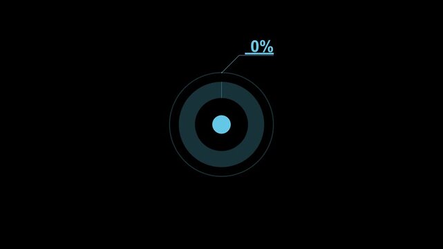 Digital circular loading progress bar with zero percent indicator on a black background design