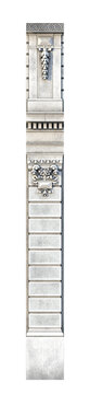 Modular 2D Renaissance Revival decorative stone pillar and column asset with carved details. Isolated on a transparent background for architectural facade design.