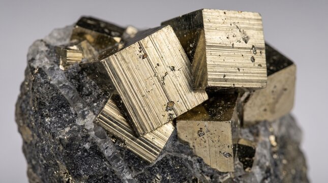 Pyrite crystals on host rock