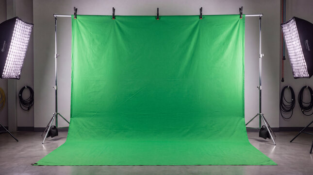 Wrinkled Green Screen Fabric Backdrop in Photography Studio