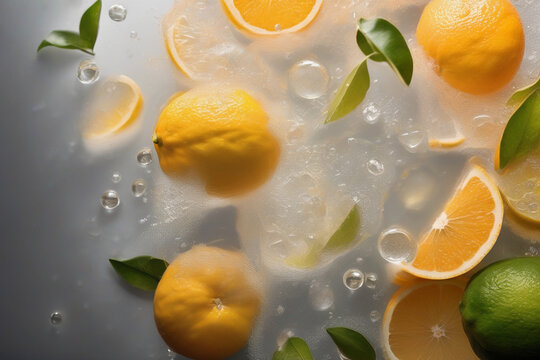 Tactile macro of lemons and limes in water