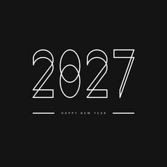 Minimalist thin line outline 2027 Happy New Year typography on dark background © MuhammadHasan