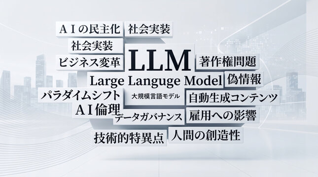 「LLM」の文字を配置したAI活用イメージ