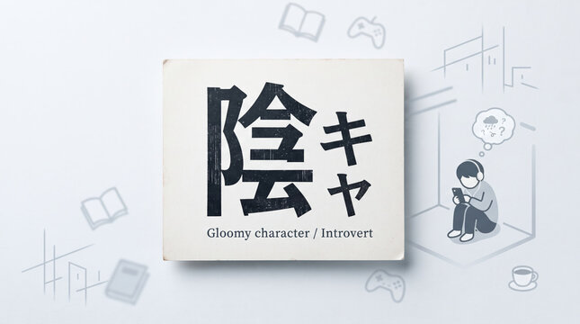 「陰キャ」の文字を描いた筆文字コンセプトデザイン