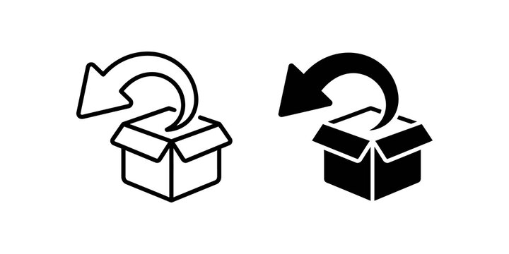 Open box with return arrow flat icon line and glyph package refund