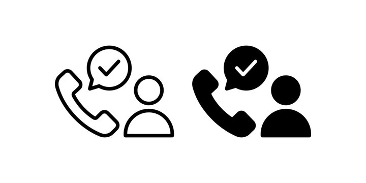 Phone with checkmark line and glyph icons for confirmed call contact