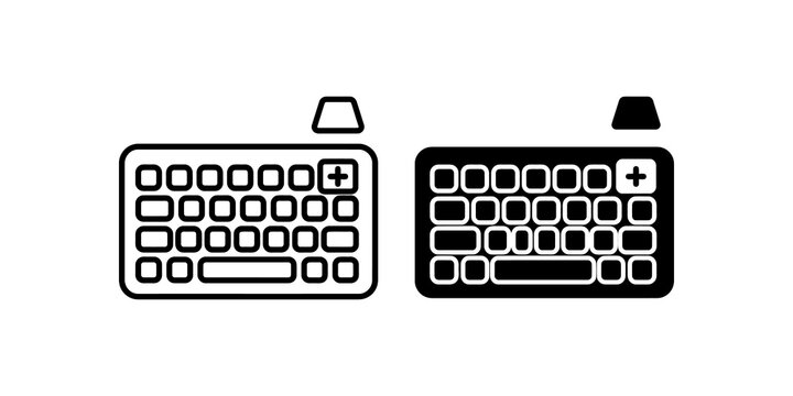Keyboard keycap line and glyph icons for computer typing and input