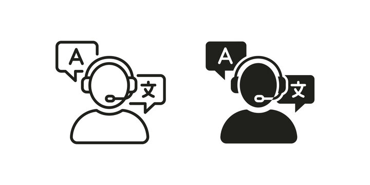 Interpreter with headset translation line and glyph icon