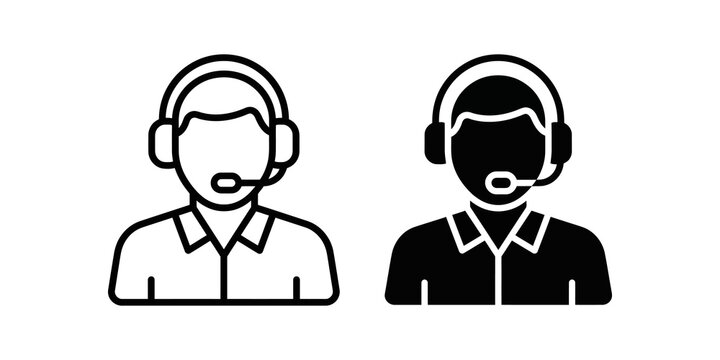 Customer support agent with headset line and glyph icon