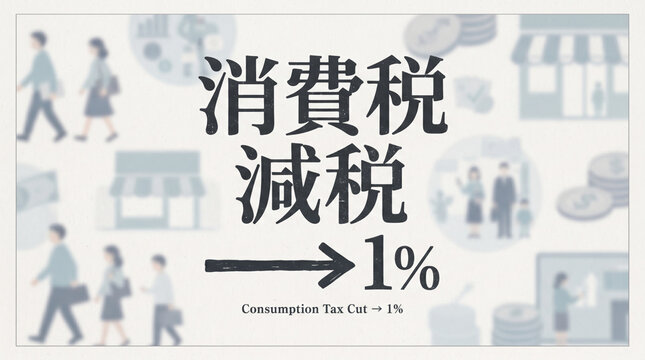 「消費税減税 1%」の文字を表現したコンセプト画像