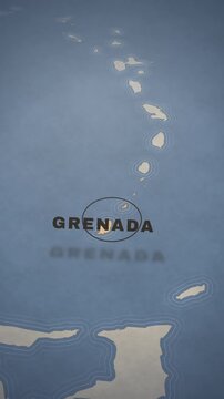 Vintage style map animation highlighting Grenada as a Caribbean travel destination.