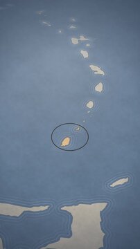 Vintage-style map animation highlighting the island of Grenada in the Caribbean Sea.