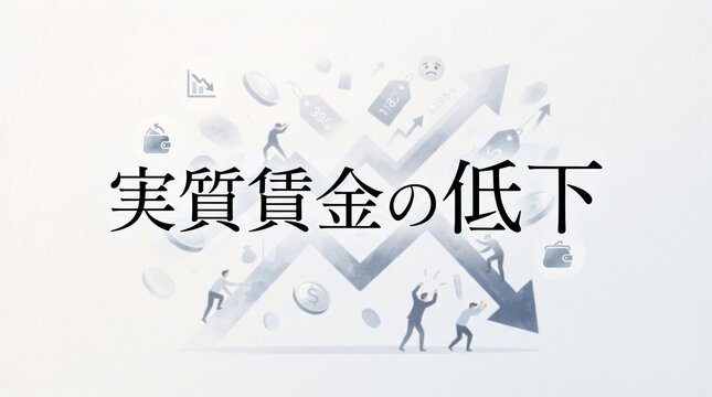 「実質賃金の低下」の文字を表すイメージイラスト