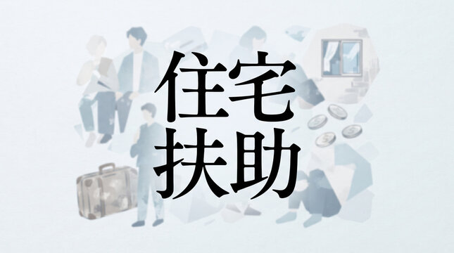 「住宅扶助」の文字を配置した生活保護と居住支援のビジュアル