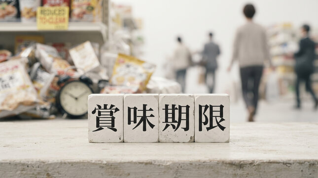 「賞味期限」の文字を配置した食品ロスイメージ