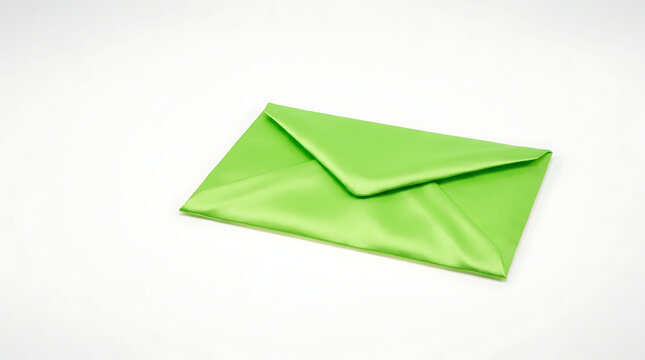 Lime Green Satin Envelope with Textured Edges on a White Background Professional Presentation of Mailing Communication