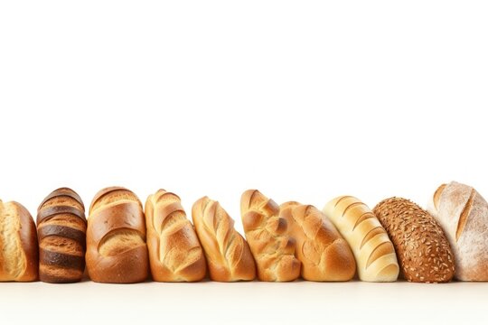 Bread line horizontal border food bun white background.