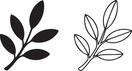 olive branch icon with leaf silhouette and outline line art vector © MDSAIFUL