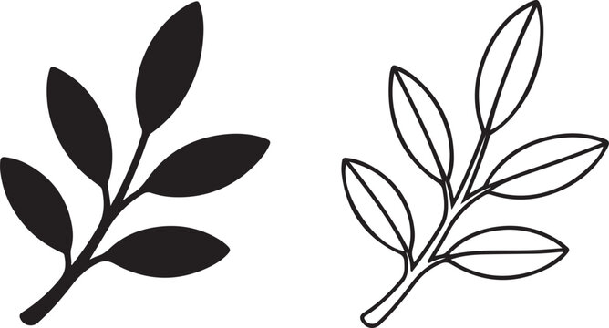 olive branch icon with leaf silhouette and outline line art vector