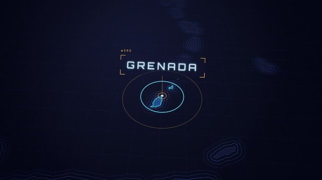 Digital map interface highlighting the island of Grenada as a travel destination.