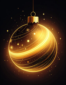 Gold Christmas bauble, dark background, colorful illustration. AI