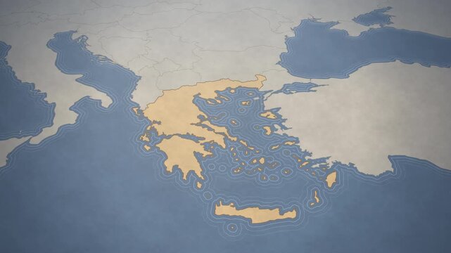 Vintage style map of Greece and the Mediterranean for travel and geography concepts.