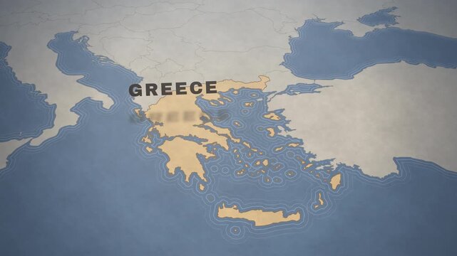 Vintage style map of Greece highlighting the country as a European travel destination.