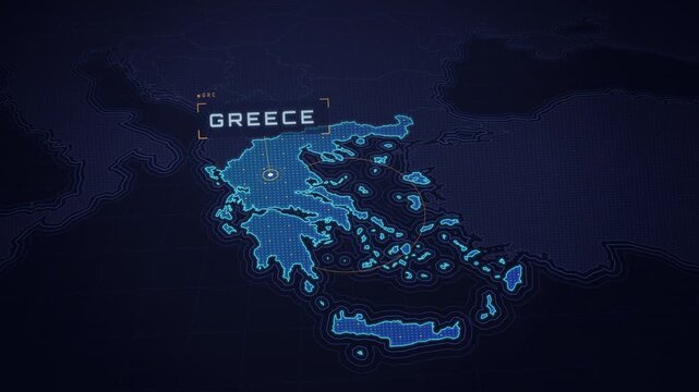 Digital map of Greece highlighting the country as a travel destination and geographic region in Europe.