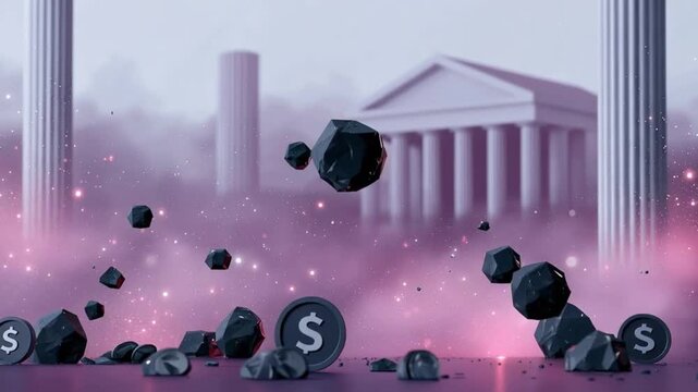 Ancient Greek architecture, symbolized by majestic columns and a grand temple facade. ..Created with Generative AI, not depicting real subjects.