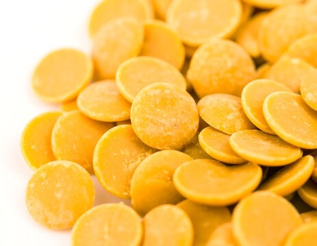 Close up view of golden chocolate flakes