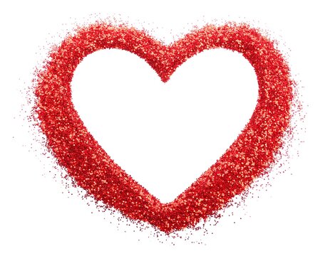 Red Glitter Heart Shape on White Background
