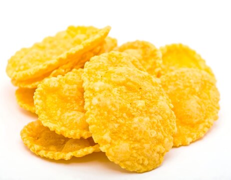 Close up of golden corn flakes in a stack