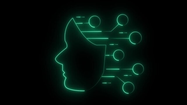 Neon cybernetic brain with glowing neural connections