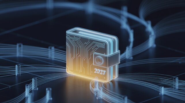 Modern electronic hardware device with blue digital lines