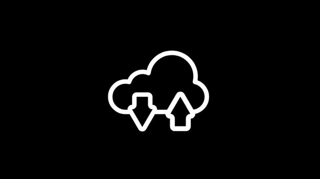 Animated cloud icons with upload and download arrows for digital data transfer