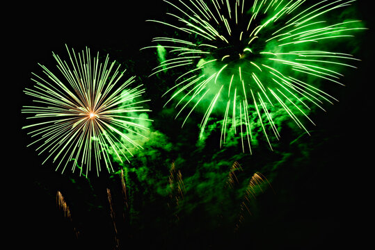 Fireworks lighting up the night sky. Pyrotechnics, abstract	